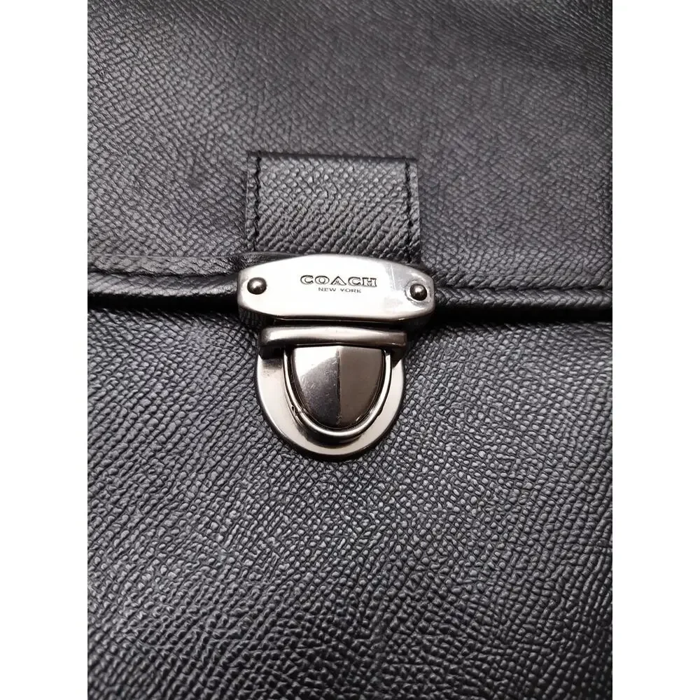 Coach Black Leather Double Handles Pushlock Briefcase Messenger Bag